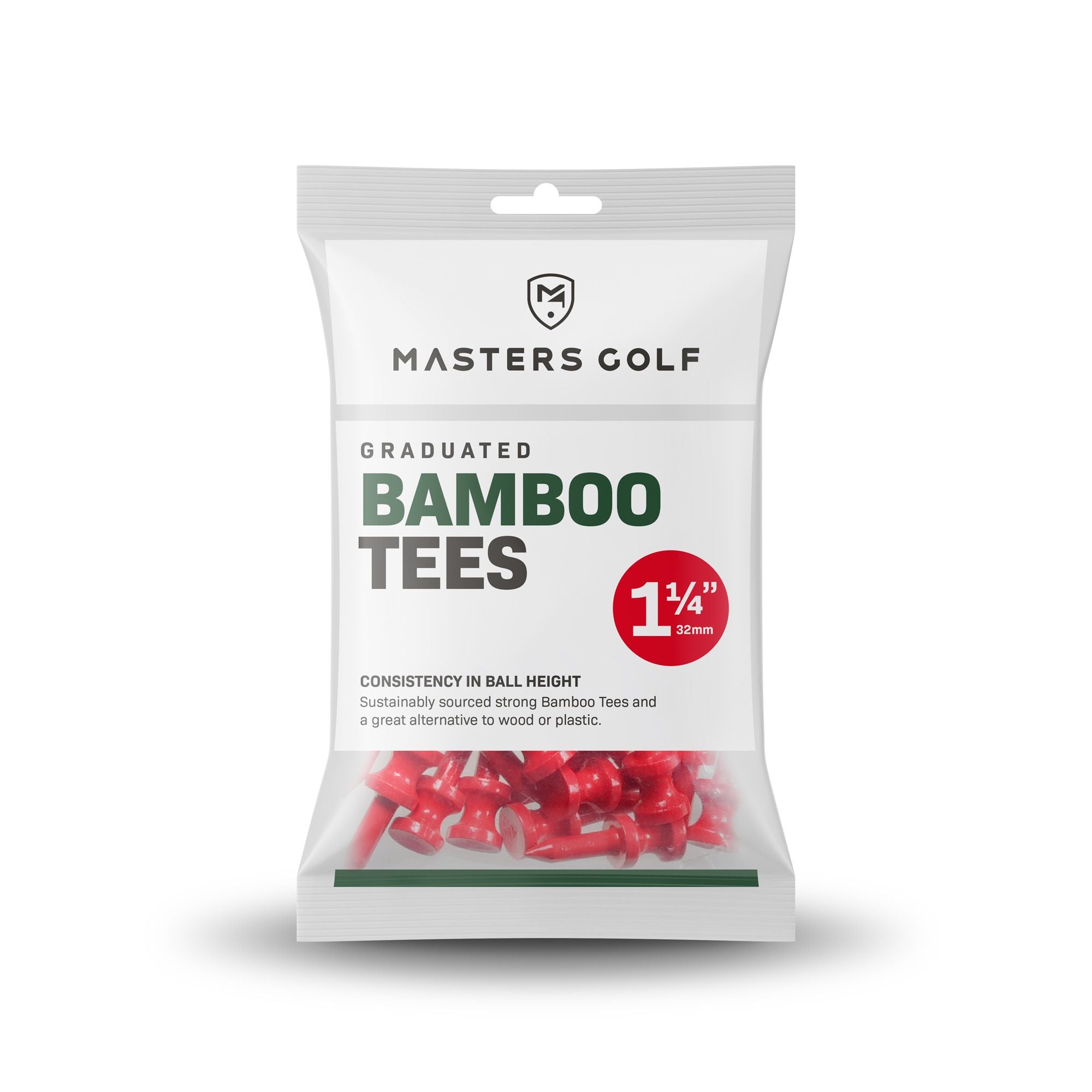 Bamboo Graduated 1 1/4 Inch Red Tees - Pack of 25