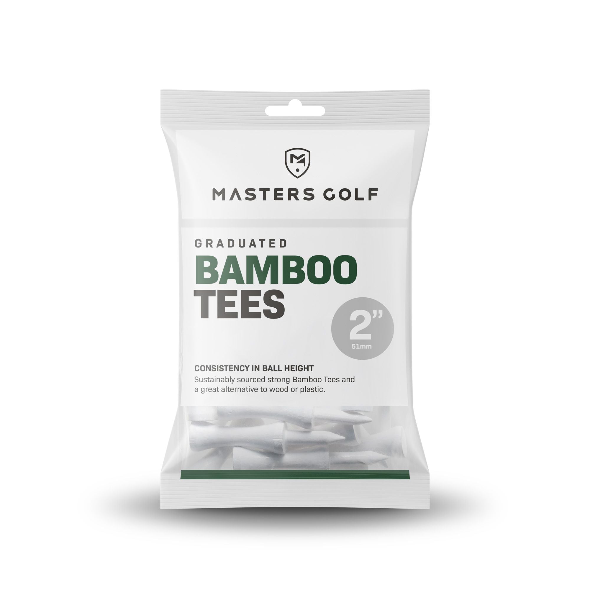 Masters Bamboo Graduated 2 Inch White Tees - Pack of 20